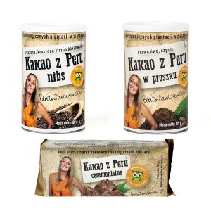 Zestaw: Kakao z Peru – nibsy + Kakao z Peru w proszku + Kakao z Peru ceremonialne